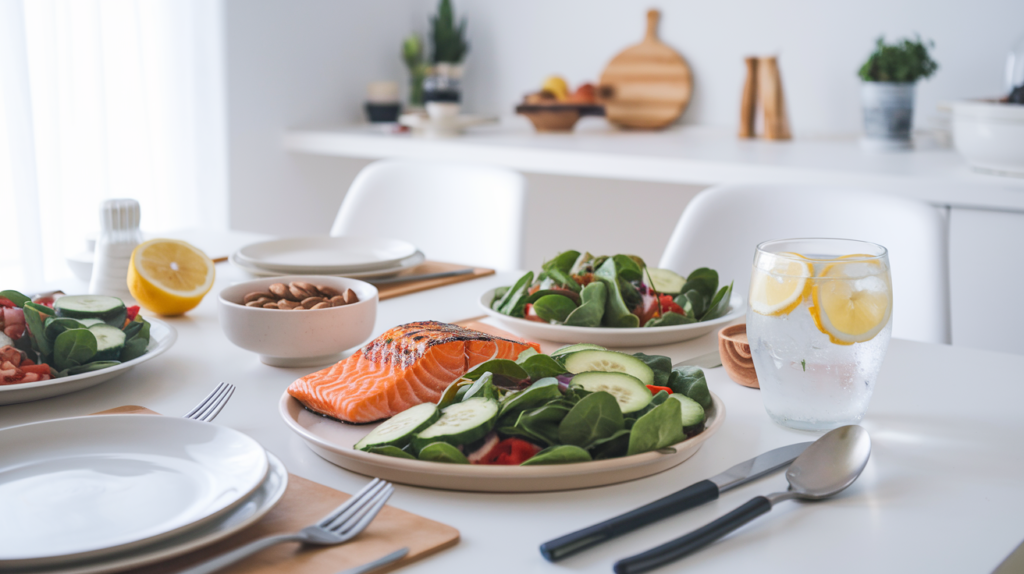 Low Carb Diät gedeckter Tisch mit leckeren Lebensmitteln
